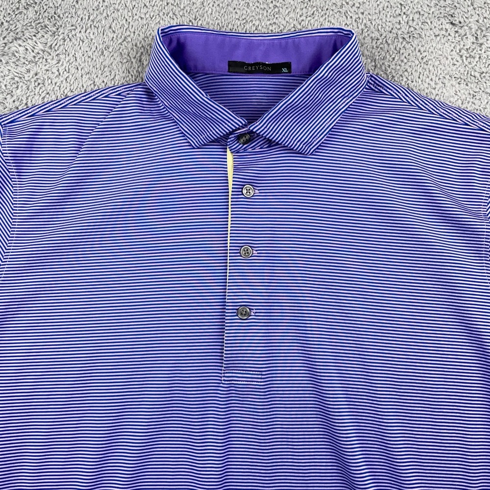 Greyson Shirt Mens XL Purple Striped Performance Golf Polo Stretch Lightweight